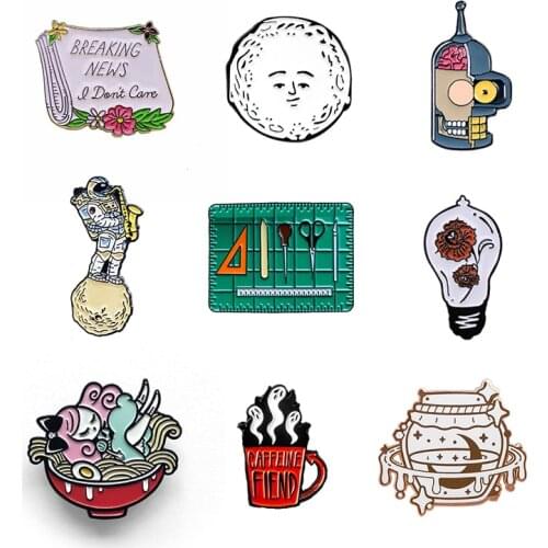Fashion creative Badge astronaut star newspaper Coffee cup ghost Light bulb robot Honeypot Enamel Pin Lapel Pin Gifts men women