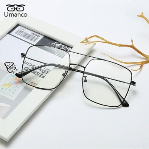 Umanco Black Oversized Clear Square Glasses For Women Men Metal Frame Luxury Brand Transparent Photography Accessories Gifts