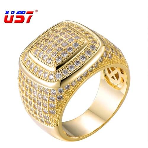 US7 Bling Hip Hop Ring Copper Material Gold Silver Color Iced Out Full Cubic Zircon Rings Mens Fashion Jewelry Gift