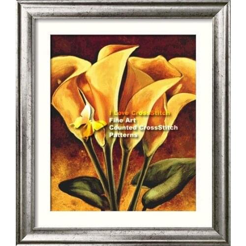High Quality Lovely Counted Cross Stitch Kit Gold Golden Calla Lilies Lily Flower Flowers Bouquet