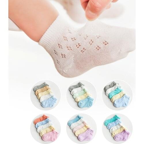 5 Pairs/lot Newborn Baby Girls Boys Socks Summer Mesh Thin Cotton Breathable Short Socks for 1 2 3 4 5 6 Year Children Wholesale