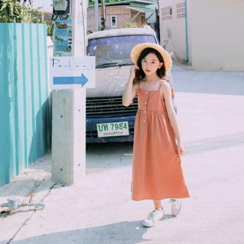 New summer sleeveless cotton solid kids dresses beach girl party dress 4 5 6 7 8 9 10 11 12 13 14 years old baby girl clothes