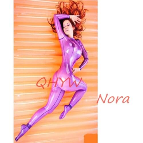 Sexy Natural Latex Woman Full Body Catsuit Women Jumpsuits with Socks Back Zippers Sexy Halloween Costume 2020