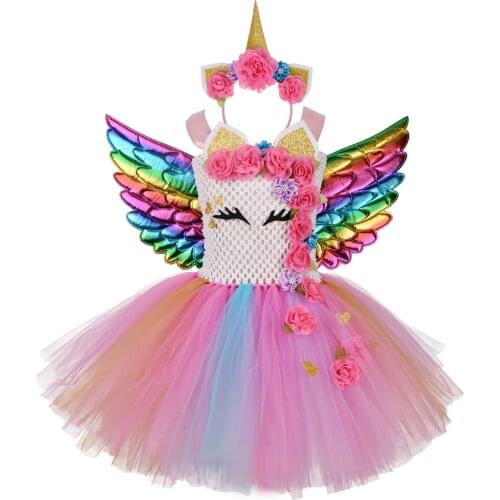 Unicorn Girls Tutu Dress Children Princess Birthday Party Dresses for Girls Halloween Cosplay Costume Kids Flowers Dresses 2-12Y