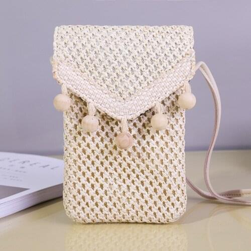 2021 New Summer Beach Straw Woven One-shoulder Mobile Phone Bag Simple Vertical Square Grass Messenger Bag Small Square Bag