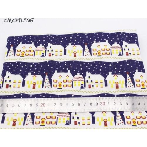 Snow House Printed Linen Cotton Fabric For Christmas Decoration Sewing Diy Tissue Home Textile Woven Telas Cloth Tecido