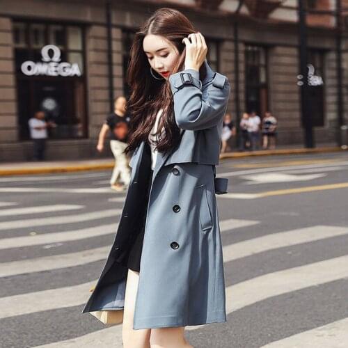 2020 Spring Autumn Womens Trench Coat Fashion Double-breasted With Belt Casual Elegant Vintage Windbreaker Female Long Coats