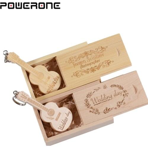 POWERONE free custom logo wood guitar pen drive guitars usb flash drive memory Stick pendrive 64GB 16GB 32GB metal keychain gift