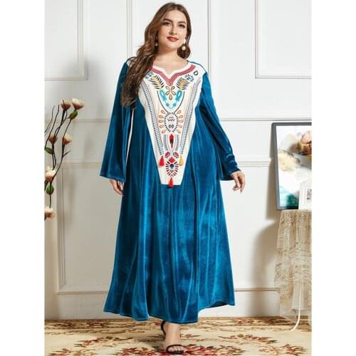 Velvet Embroidery Abaya Dubai Kaftan Muslim Women Long Maxi Dress Jilbab Arab Robe Turkish Eid Mubarak Ramadan Islamic Clothing
