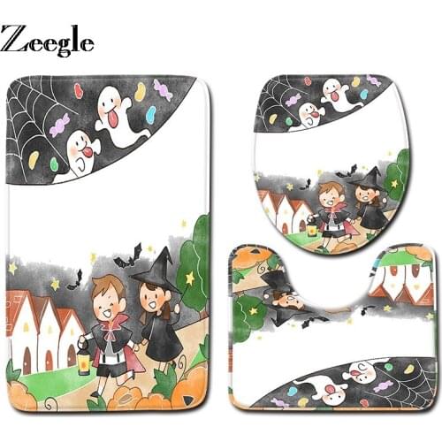 Zeegle Halloween Bath Mat Toilet Rug Shower Room Rugs Bathroom Carpet Lid Toilet Cover Soft Foot Pad Bathroom Cushion