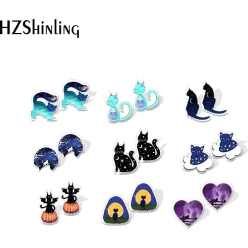2021 New Space Galaxy Cat Stud Earring Cute Cats Acrylic Resin Earrings Epoxy Handmade Jewelry Gifts Girl