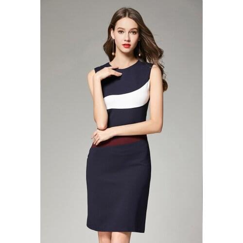 Obrix Sheath Female Above Knee Dress O-Neck Tank Sleeveless Formal Office Lady Dress For Women