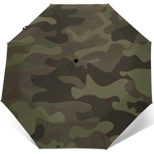 Wind Resistant Fully-Automatic Umbrella Green Brown Camouflage Classic Print Rain 3 Folding Parasol Travel Car Umbrella