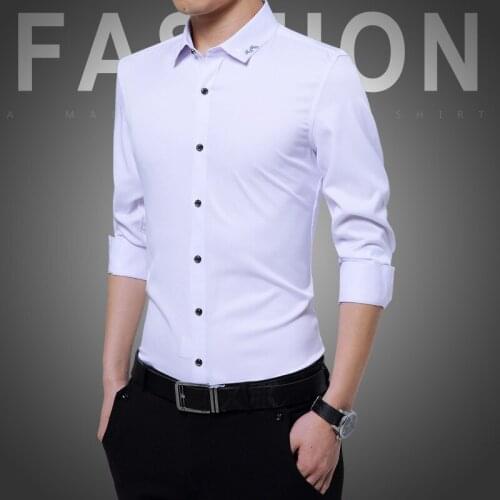 2020 Long Sleeve Shirt Men Autumn New Fashion Designer High Quality Solid Shirt Non Iron Slim Fit Business Shirts Plus Size 5XL