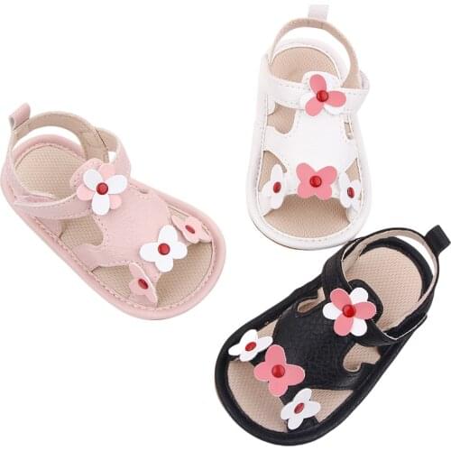 2021 Brand New Cute Newborn Infant Baby Girls Flowers Princess Shoes Toddler Summer Sandals PU Non-slip Rubber Shoes