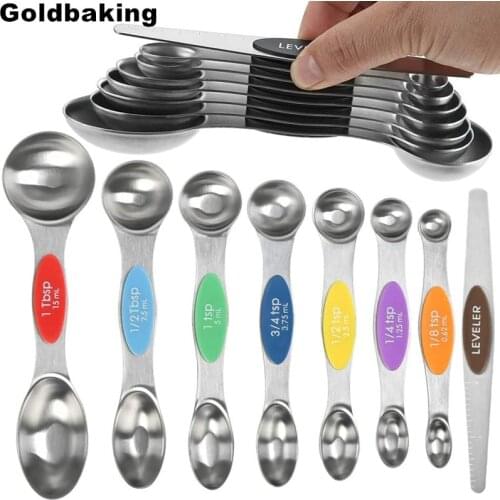 8 Pieces Magnetic Measuring Spoons Set Dual Sided Stainless Steel Kitchen Scale Tool Baking Stackable Measure Teaspoon