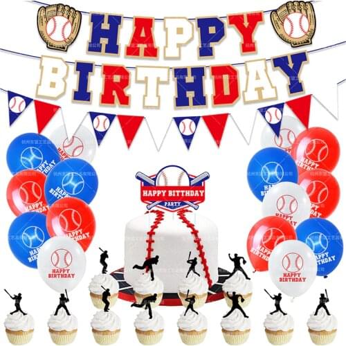 Baseball Theme Happy Birthday Balloons Party Decor Banner Cake Topper Happy Birthday Party Decorarion Kids Air Balls Globos