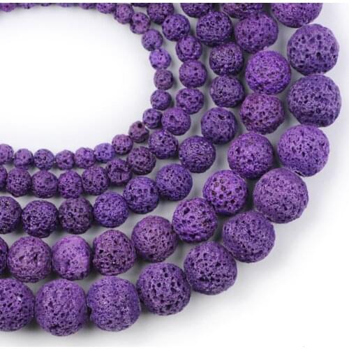 YHBZRET Natural Stone Purple Volcanic Lava Beads 4/6/8/10/12MM Volcanic-stone Round Loose Beads For Jewelry making DIY Bracelet