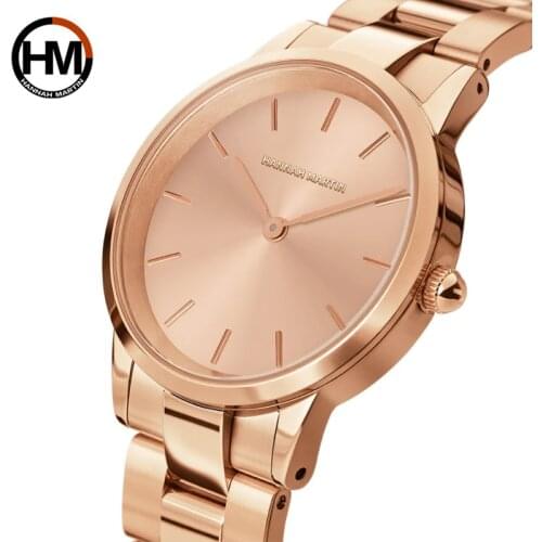 Hannah Martin Classic Round Dial Elegent Rose Gold Women Watch Waterproof Fashion Japan Movement Quartz Watches Top Brand Design