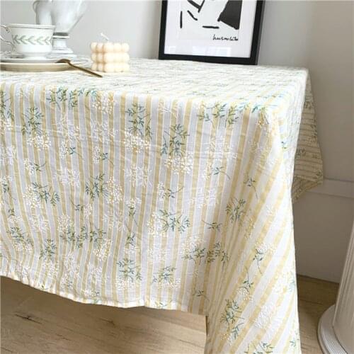Cutelife Ins Daisy Cotton Yellow Soft Tablecloth Rectangular Embroidery Picnic Table Cover Home Decoration Wedding Table Cloth