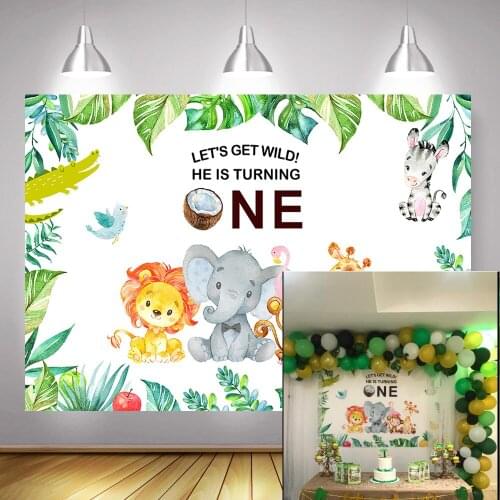 Wild One Birthday Party Decoration Photography Backdrop Jungle Safari Animals Background Kids First Birthday Backdrops Photocall