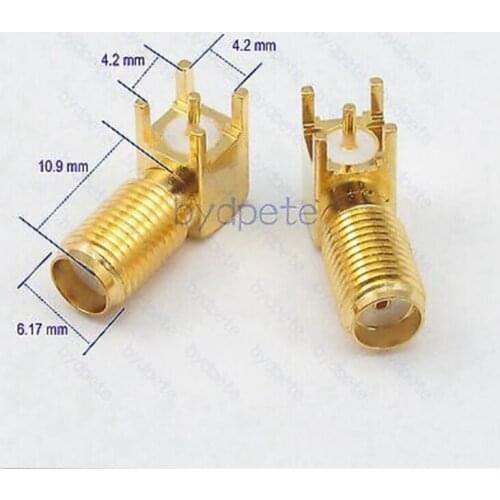 SMA female Mount PCB Solder Square RF Connector jack right angle 10.9mm 4.2mm in
