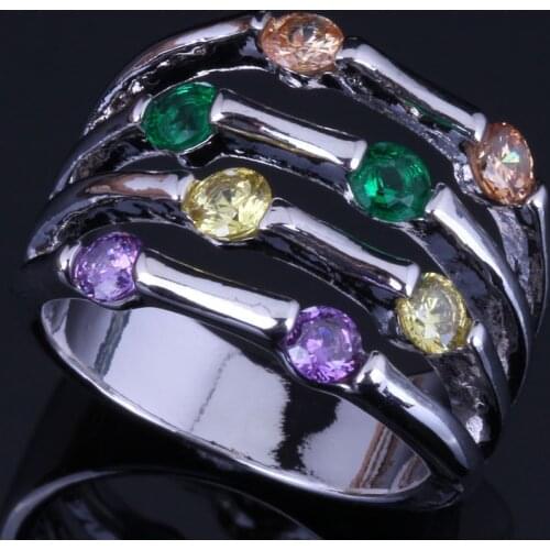 Gracious Multigem Multicolor Yellow Cubic Zirconia Silver Plated Ring V0560