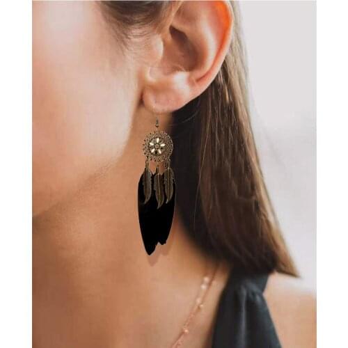 HaHaGirl Colorful Feather Vintage Earrings For Women Bohemian Fringed Water Drop Earrings Temperament Earrings Indian Jewelry