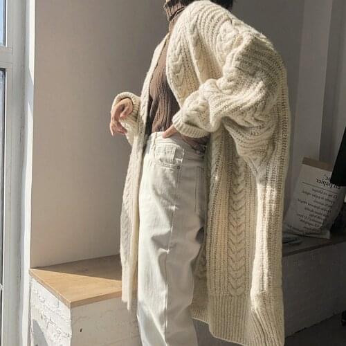 Knitted Cardigan Women Long Sweater Fall Fashion New Solid Color V-Neck Long Sleeve Loose Sweters for Women Lugentolo