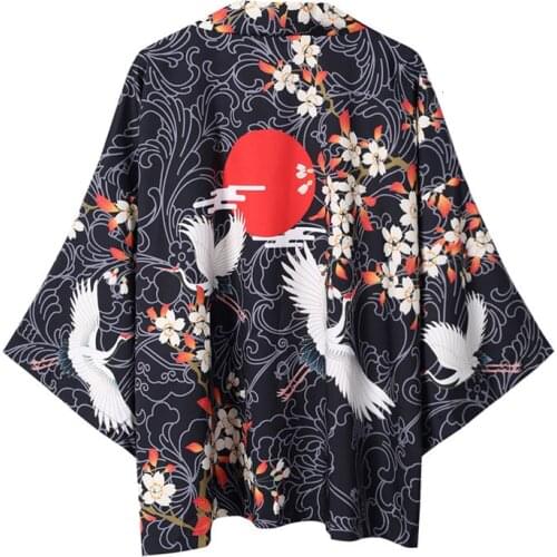 Red-crowned kimono traditional Men And Women Leisure Cloak Loose Coat Red Sun mens south vintage clothing japanese clothes