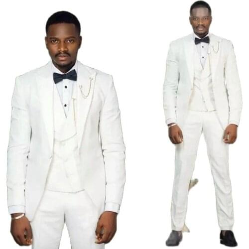 VEIAI White Classic Man Suits Groom Wedding Slim Fit Tuxedos Male Peaked Lapel Blazer Costume Homme Mariage( Jacket+Pants+Vest