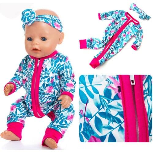 Rompers Jumpsuits+Hairbrand Doll Clothes Fit For Doll Clothes Born Baby Fit 17 inch 43cm Doll Accessories