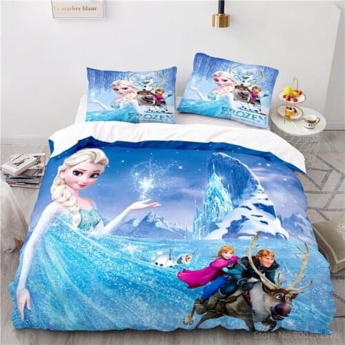 Frozen Elsa Princess 3D Print Bedding Set Disney Cartoon Film Quilt Cover Pillowcase Duvet Cover Set for Children Kids Girl Gift