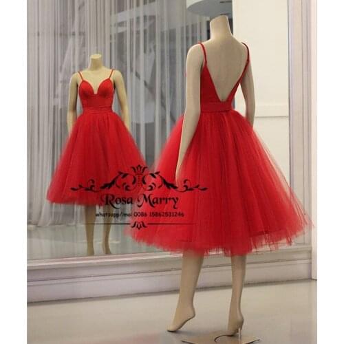 Red Backless Short Cheap Prom Dresses 2020 A Line Plus Size Knee Length Tulle Girls Formal Homecoming Evening Party Gowns