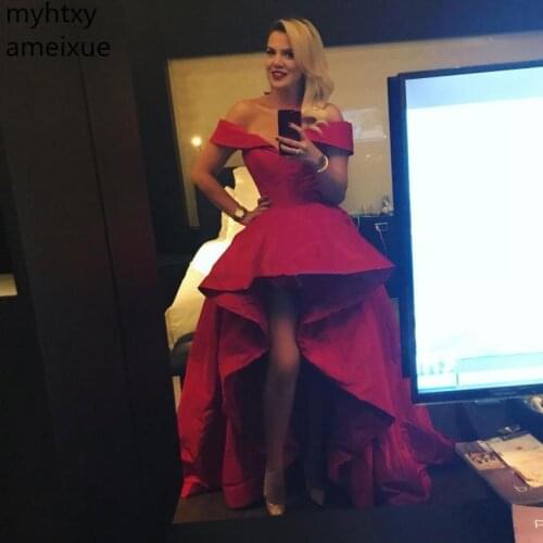 Red Plus Size High 2020 Evening Dresses Off Shoulder Satin Tulle Celebrity Custom Made Formal Gowns Party Gown Robe De Soiree