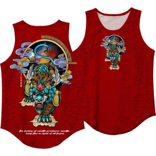 Men Red Dragon Print Tank Top Fitness Singlet Sleeveless Shirt Workout Man Undershirt Clothing New