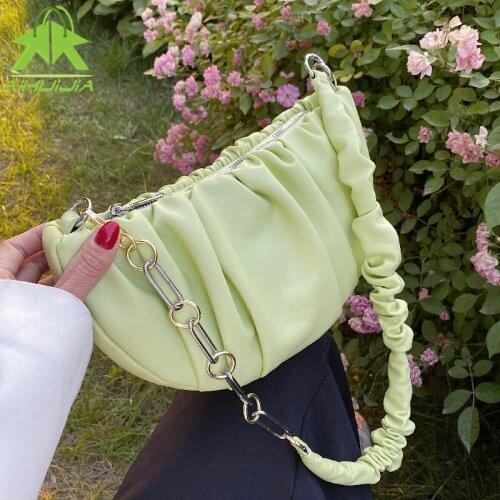 Fashion Chain Female Shoulder Bag Luxury Semicircle Woman Messenger Bag 2021 New High Quality Pu Leather Pleated Female Handbags