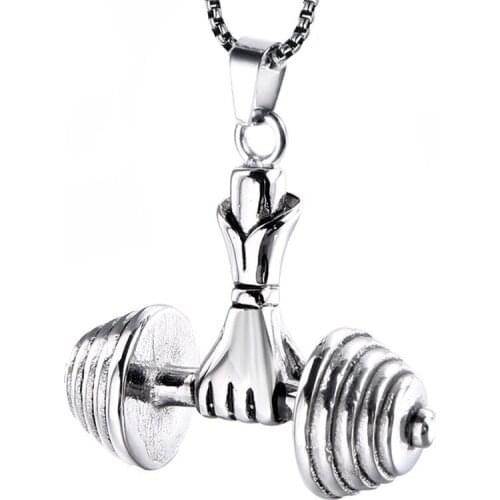 RIR Fashion Men Necklaces Stainless Steel Big Small Dumbbell Pendant Necklace Barbell Sport For Men Jewelry Silver Gold Color