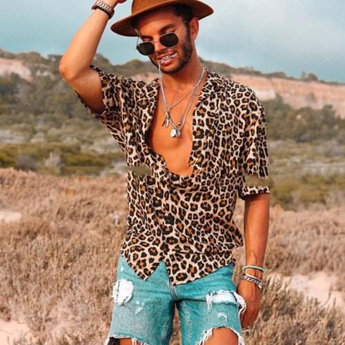 Summer New Leopard Print Mens Top Shirt