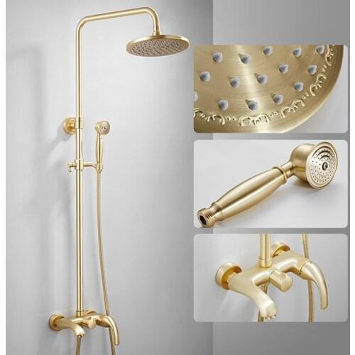 Brass Brushed Gold Lift Shower Set European Style Shower Faucet Hot And Cold Fourth-Speed Shower Faucet Set
