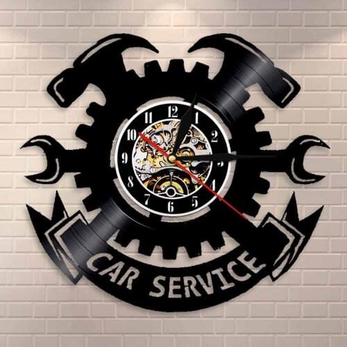 Garage Wall Decor Vinyl Record Wall Clock Garage Tools Car Service Autorepair Wall Clock Tire Wrench Wall Sign Mechanic Gifts