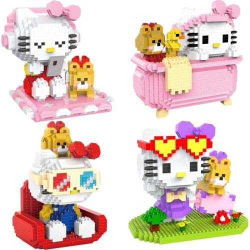 2021 New Hello Kitty series music cat sofa cat model character diamond small building block puzzle assembly childrens toy gift