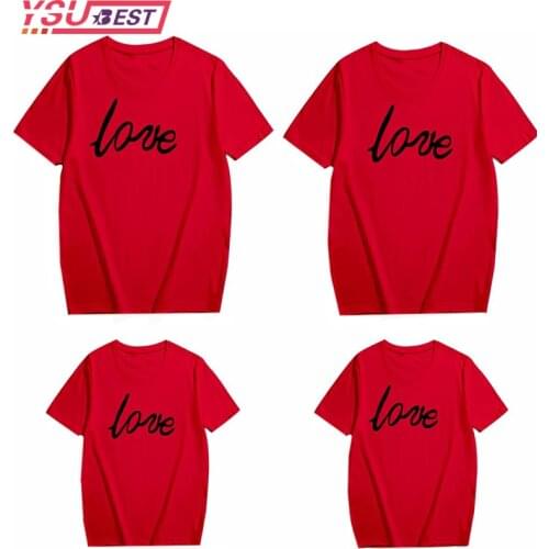 Love Family Matching Clothes Red Cotton Family Look Mommy and Me Clothes Outfits Summer Tops Kids Boys Father T-shirt Clothing