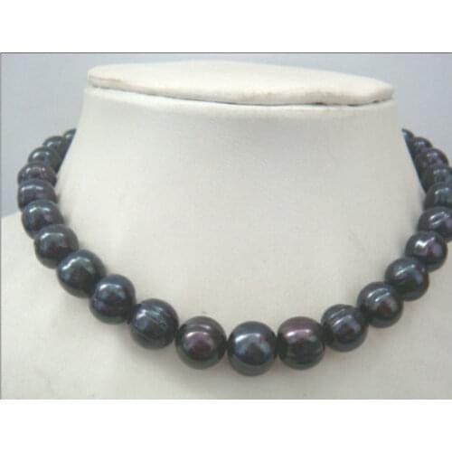 10-11mm tahitian black green baroque pearl necklace 18inch 14k