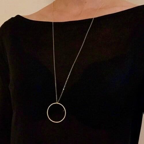 Simple Large Big Circle Long Chain Sweater Pendant Necklace Fashion Women Long Dainty Necklaces Jewelry 27" Chain