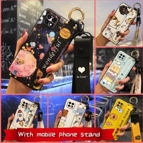 Kickstand Shockproof Phone Case For OPPO Realme C21 Cute For Girls Waterproof Cover Wristband