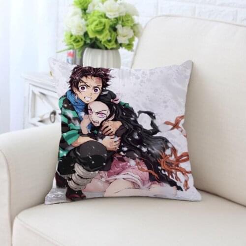 Kimetsu No Yaiba Printed silk Pillowcases Square Zippered Home Decorative Pillow Cover Wedding Custom Gift For Two Sides