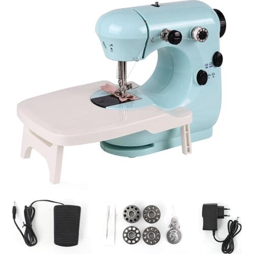 Sewing Machine Mini Portable Household Small With Night Light Pedal Electric Set Multifunctional Handicraft Repair Beginner Blue