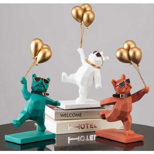 Nordic Resin Balloon Bulldog Sculpture Ornaments Living Room TV Cabinet Desktop Animal Statue Crafts Home Decoration Accessories