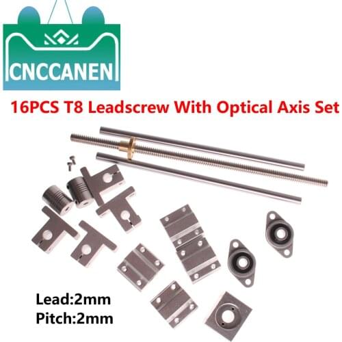 T8 Lead Screw 100/200/300/400/500mm Optical Axis + SCS8UU + 5x 8MM Coupling + KFL08 Bearing Mounting Bracket 3D Printer Parts